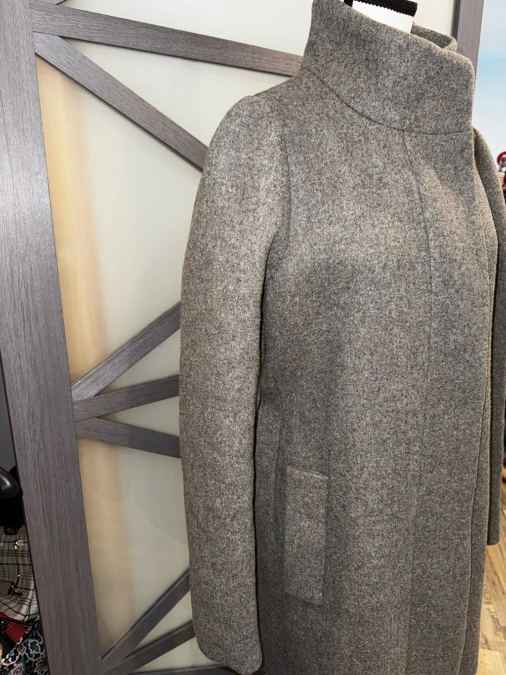 J. Crew Mercantile Gray Wool-Blend Stand Collar Pea Coat - Picture 4 of 16